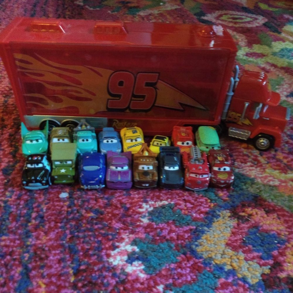 Cars movie mini cars and transporter mack truck